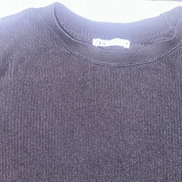 ZARA Ribbed Long Sleeve Top – Black - Picture 2 of 2